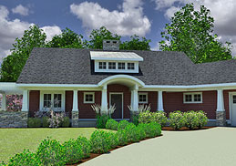 green one-story Craftsman Cottage House Plan