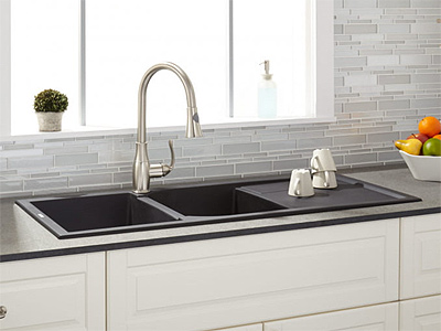 Signature Hardware 46" Tansi Double-Bowl Drop-In Sink with Drain Board