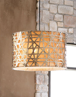 basketweave shade made from silver leaf metal strips