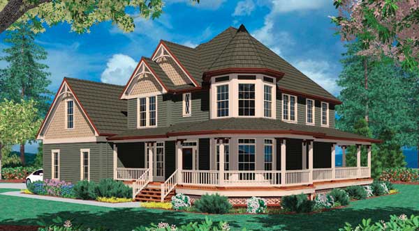 Victorian home designs feature large, one-story wraparound porches 