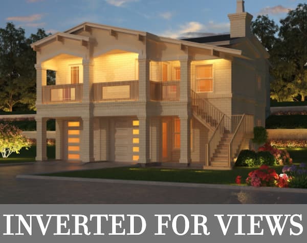 An Inverted Transitional Home with a Front Drive-Under Garage and Outdoor Living in Front and Back