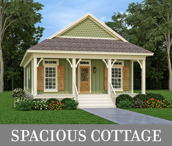 A One-Bedroom Narrow Cottage with Front and Back Porches and Spacious Living with a Raised Ceiling