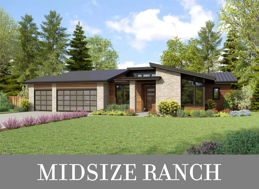 A Contemporary Ranch with Sharp Rooflines and Unique Windows with Vaulted Living and Three Bedrooms