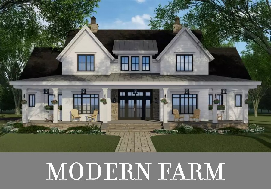 A Luxury Two-Story Farmhouse with Four Split Bedrooms, Open Living, an Office, and a Loft