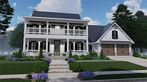 A Midsize Southern Farmhouse with Verandas Reminiscent of Luxury Plantation Homes