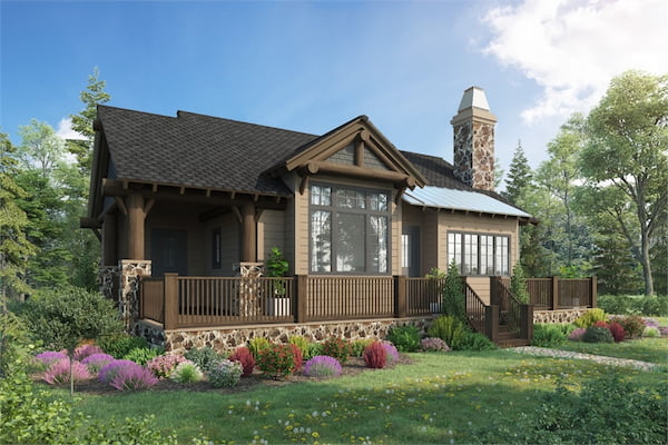 A One-Story Log Cabin with Two Bedroom Suites and Open Concept Living in 681 Square Feet