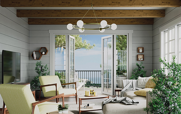 Chic French Doors with Large Panes of Glass and Divided Lites
