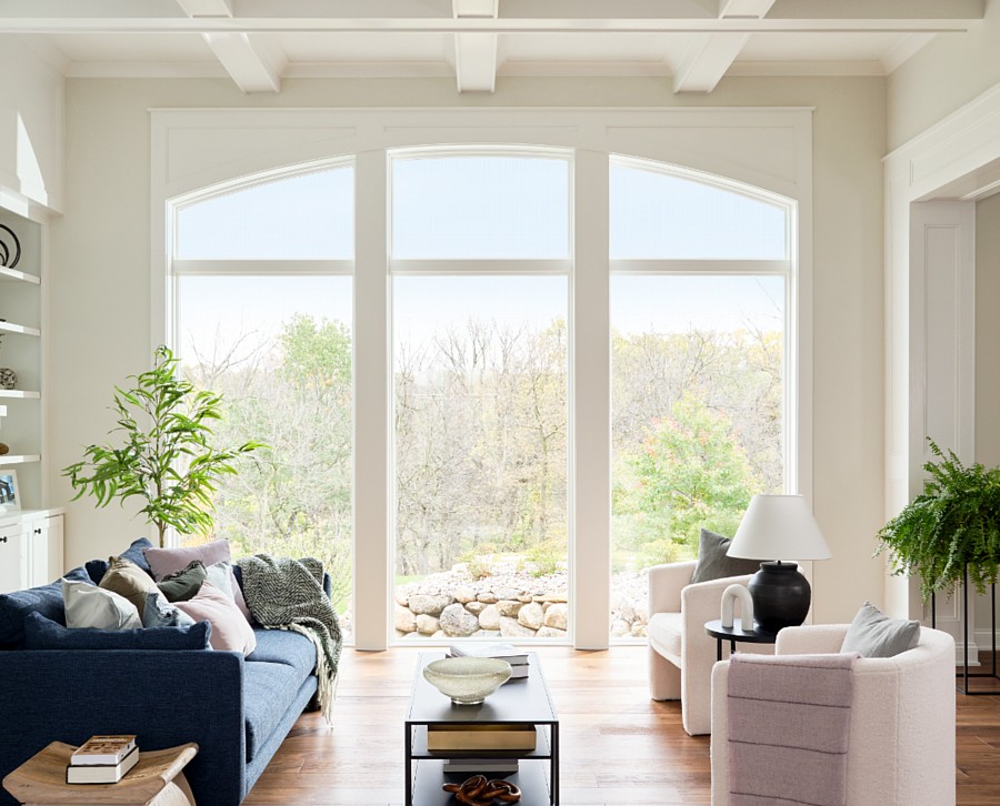 A Living Space with Floor-to-Ceiling Vinyl Windows with a Classic Arch Shape