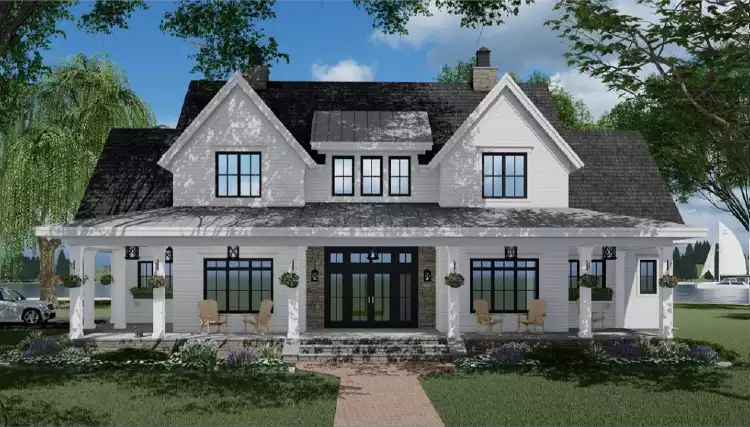 image of 2 story farmhouse plans with porch plan 7375