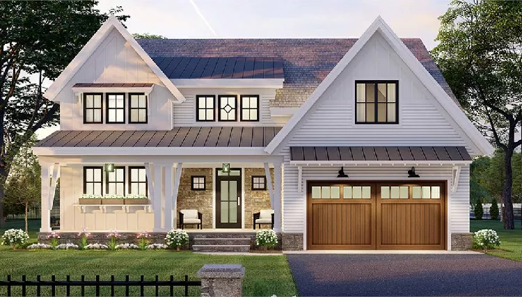 image of 2 story farmhouse plans with porch plan 8814