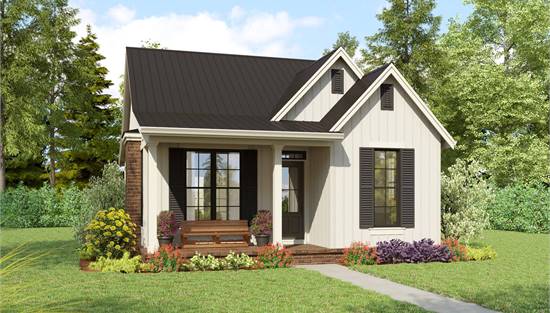 Tiny Cottage House Plan with Front Coverd Porch