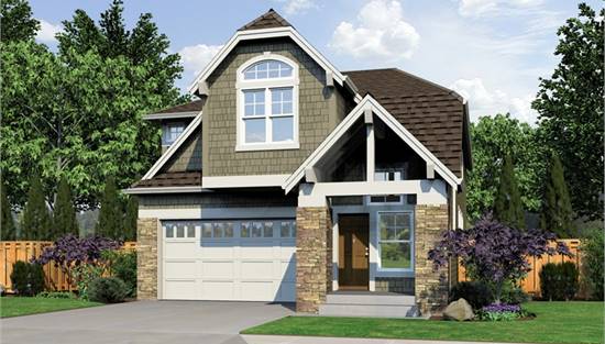 Craftsman Cottage with Stone Columned Front Entry