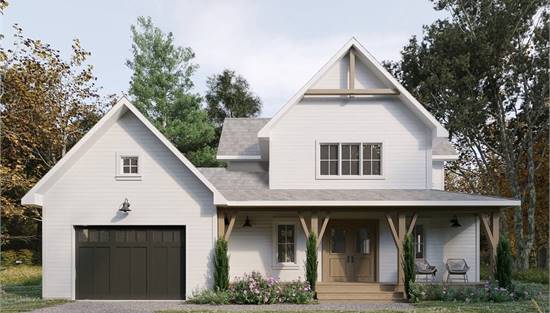 Striking Front View featuring Front porch and Gables