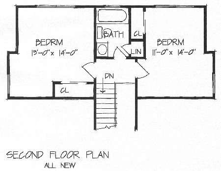 Second Floor Plan image of New Shed Dormer for 2 Bedrooms (BRB12)