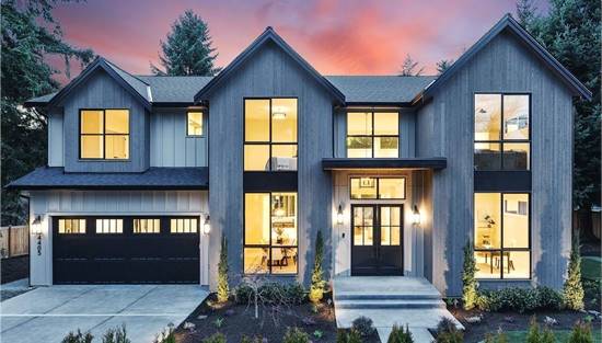 Two-Story Modern Home Featuring Symmetrical Windows