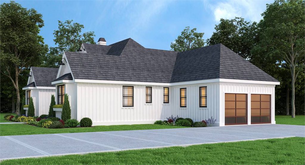 The side view of THD-8794, our January 2021 featured home, showing the optional garage