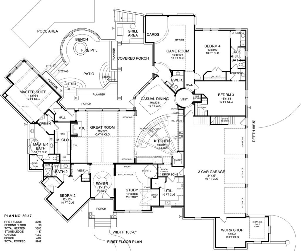 floor plan of a luxurious ranch