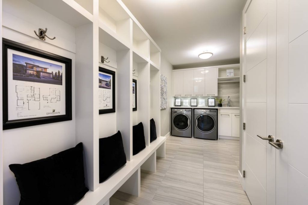 a fantastic mudroom with laundry in a modern home
