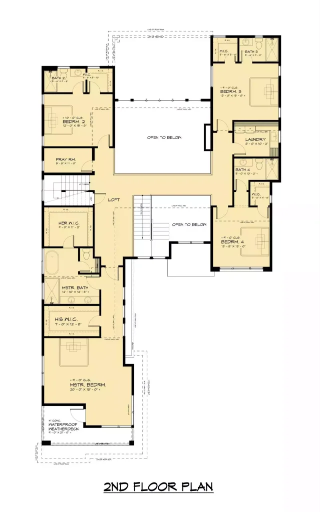 a second floor plan with four suites
