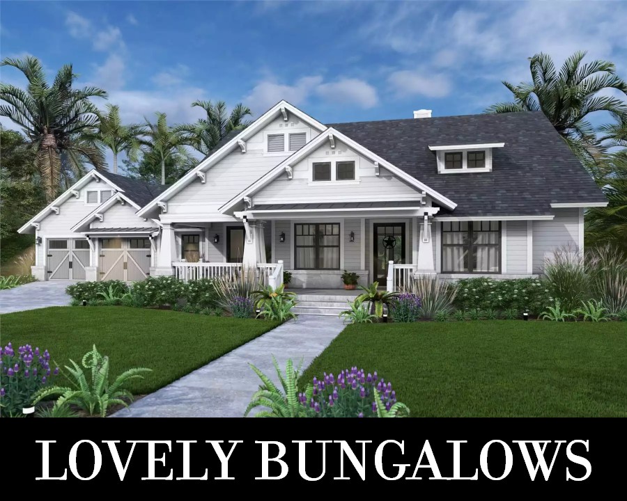 A Cute Bungalow with Nested Gables, Porches, Open Living, Three Bedrooms, and a Study