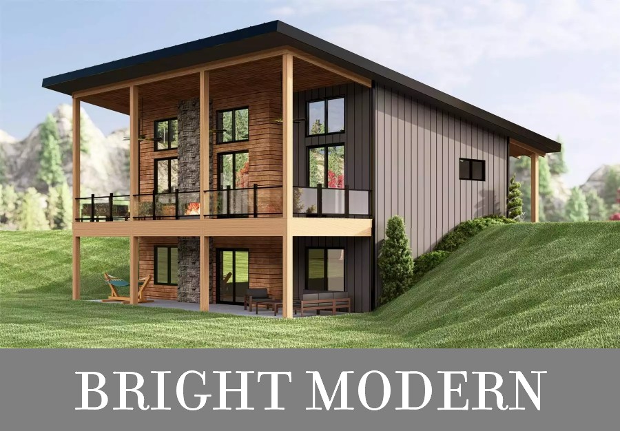 A Modern Home for a Sloped Lot with Two Bedrooms, 2 Bathrooms, Big Windows, and Expansion Potential