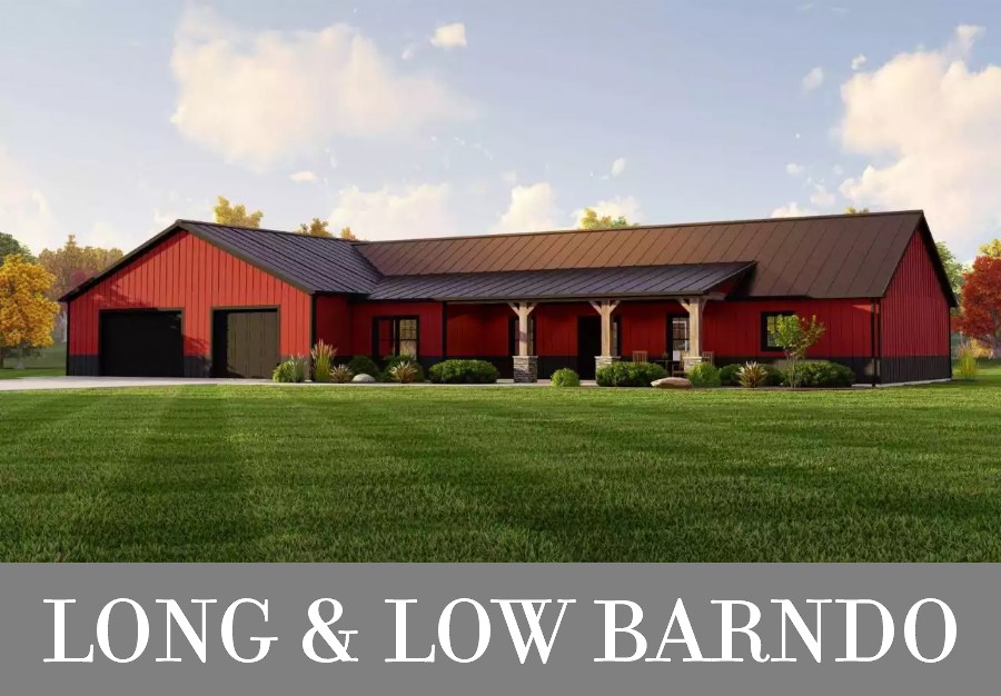 A Long and Low Barndo Ranch with Open Living, Split Bedrooms, a Den, and a Massive Garage