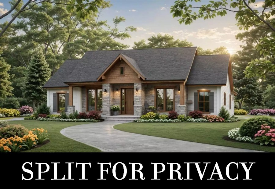 A Transitional Ranch with Three Split Bedrooms, Open Living, and a Side-Entry Garage in Back