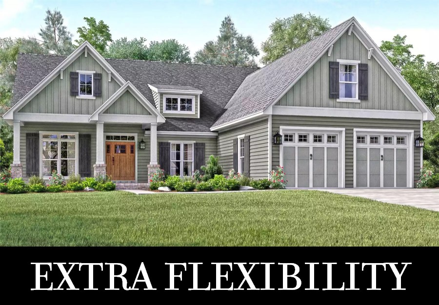 A Country Craftsman Ranch with Open Living, Three Split Beds, an Office, and an Above-Garage Bonus