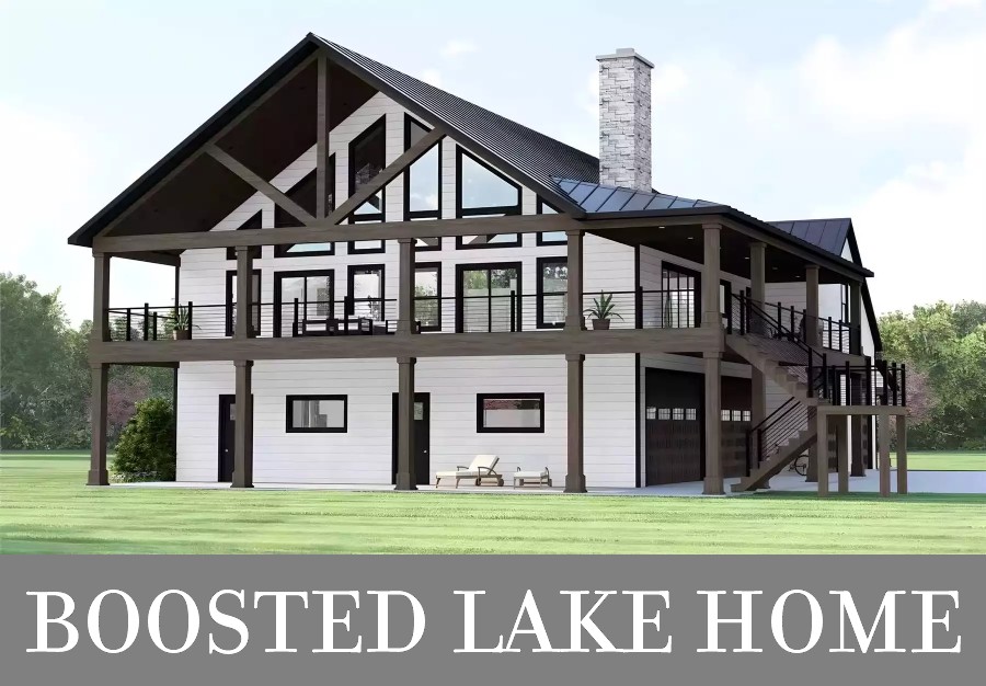 A Rustic Lake House with a Massive 4-Car, 2-RV Drive-Under Garage and Boosted Interior Spaces