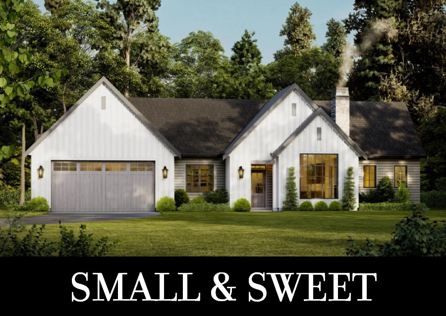 A 1,077-Square-Foot Modern Farmhouse Cottage with Vaulted Open Living and 2 Split Bedrooms
