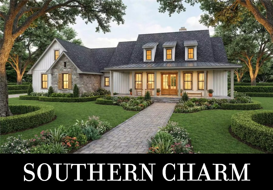 A Country Ranch with Gables, Dormers, Wide Porches, 3 Split Bedrooms, and Open Living
