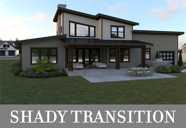 A Midsize Two-Story Contemporary Design with Split Bedrooms and a Covered Patio off the Great Room
