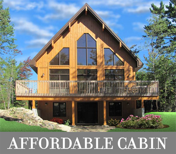 A Compact Three-Bedroom Cabin with Eat-in Kitchen and Large Windows and a Deck for Views