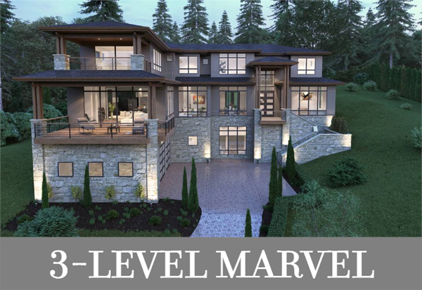 A Breathtaking Luxury Contemporary Design for a Slope with Decks in Front and a Patio in Back