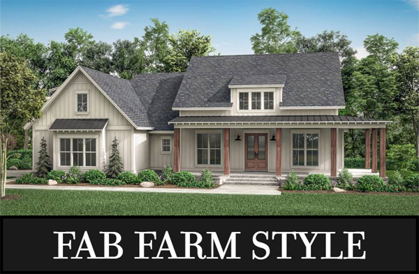A New Midsize Farmhouse with Three Bedrooms on One Story, Plus a Bonus with a Bath over the Garage