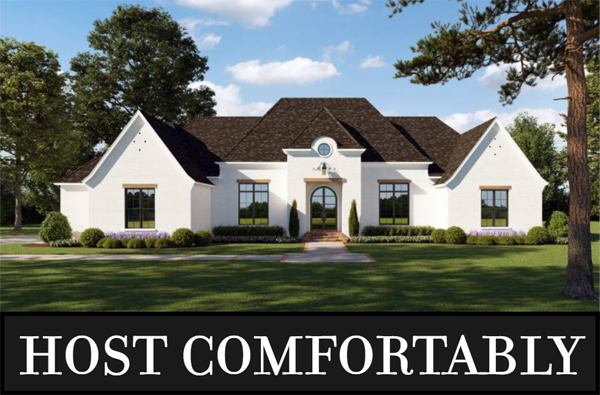 A One-Story French Country Design with a Master, a Guest Suite, and 2 Bedrooms with a Hall Bath