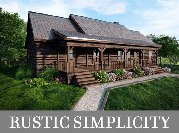 A Small Log Cabin with a Long Rectangular Footprint and Two Bedroom Suites at Opposite Ends