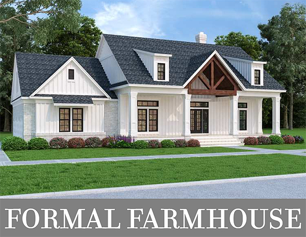 A Small Farmhouse with Split Bedrooms and Defined Living, Dining, and Kitchen Spaces