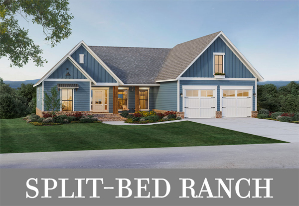 A Split-Bedroom Ranch with an Open, Vaulted Great Room and an Optional Bedroom/Bonus Upstairs