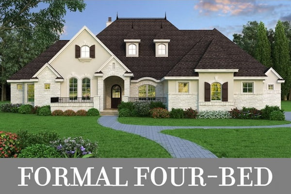 A One-Story European Home with Four Bedrooms, a Study, Formal Dining, a Game Room, and a Bar
