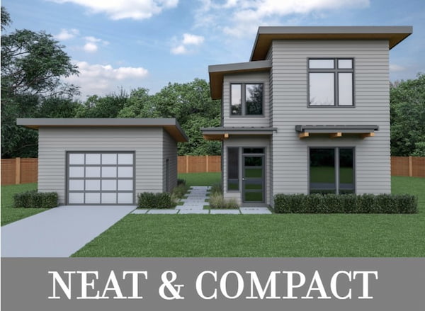 A Two-Story Contemporary Home with 1,039 Square Feet, 2 Bedrooms, an Office, and a Detached Garage