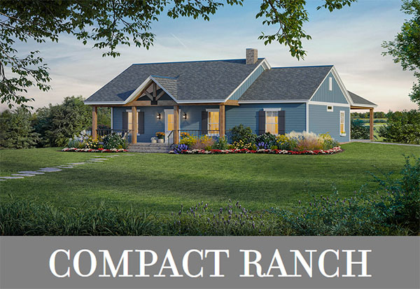 A Three-Bedroom Ranch of 1,430 Square Feet with Open Living in a Rectangular Footprint