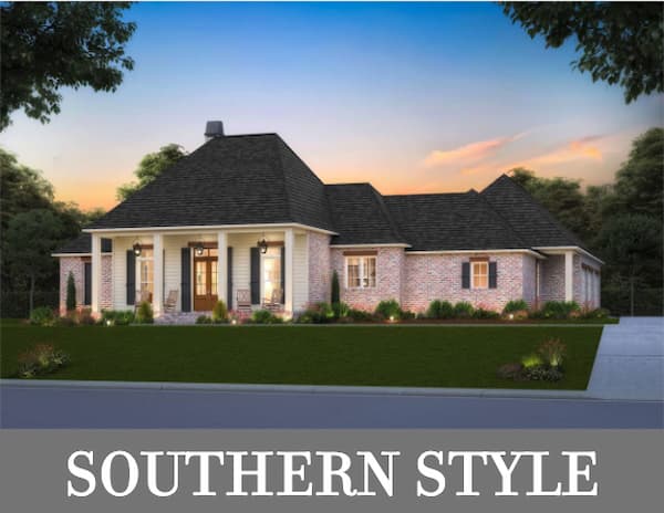 A Southern Design with a Rough U-Shaped Floor Plan Including Three Bedrooms, an Office, and More