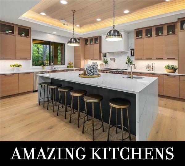 The Large U-Shaped Island Kitchen in a Luxury Contemporary Home with 5 Bedrooms and an Office