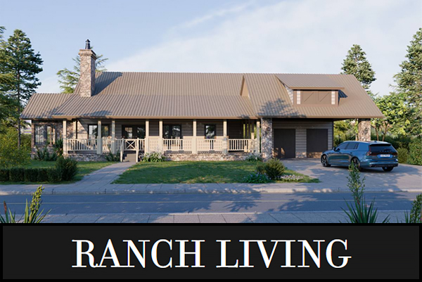 A Two-Bedroom Ranch with a Peninsula Kitchen, Open Living, a Sunny Office, and a Great Porch
