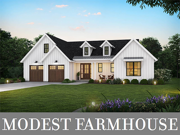 A Small Farmhouse Ranch with 3 Bedrooms Including a Vaulted Suite and a 3-Car Tandem Garage