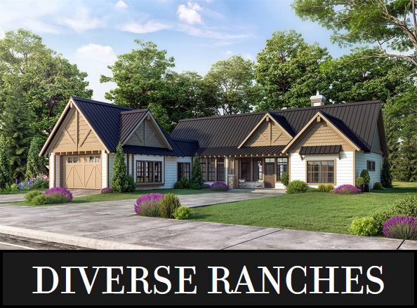 A Rustic Ranch with Three Split Bedrooms, Open Cathedral Living, and a Front or Side-Entry Garage