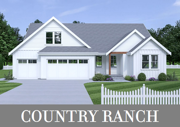 A Country Ranch with Three Split Bedrooms, Open Living, and a Three-Car Garage