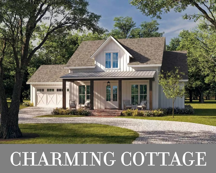 A Cute Three-Bedroom Country Cottage with Open Living and a Two-Car Garage