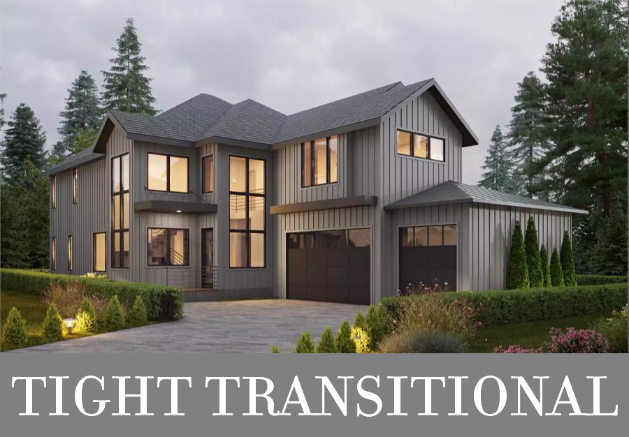 A Two-Story Transitional Home with a Front Side-Entry Garage to Help Shrink Its Width